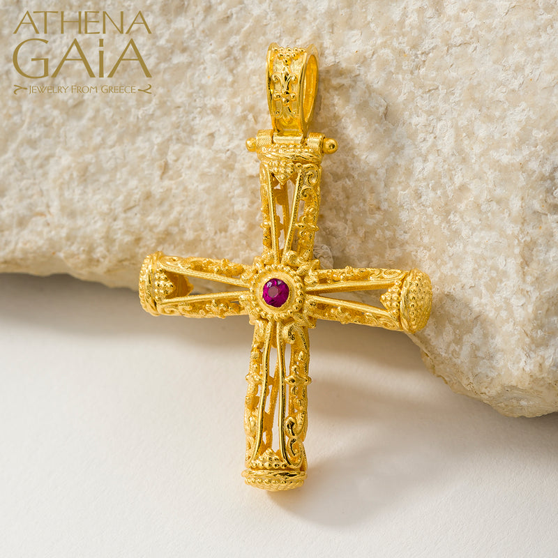 Filigree Orthodox Cross (Small) - 18k Gold - Byzantine Cross