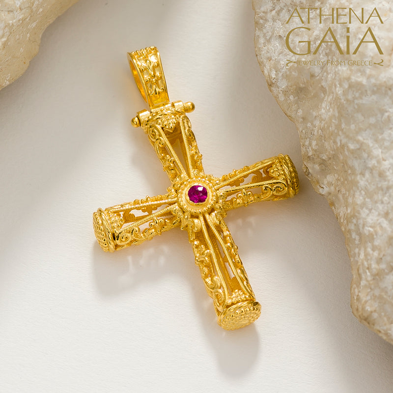 Filigree Orthodox Cross (Small) - 18k Gold - Byzantine Cross