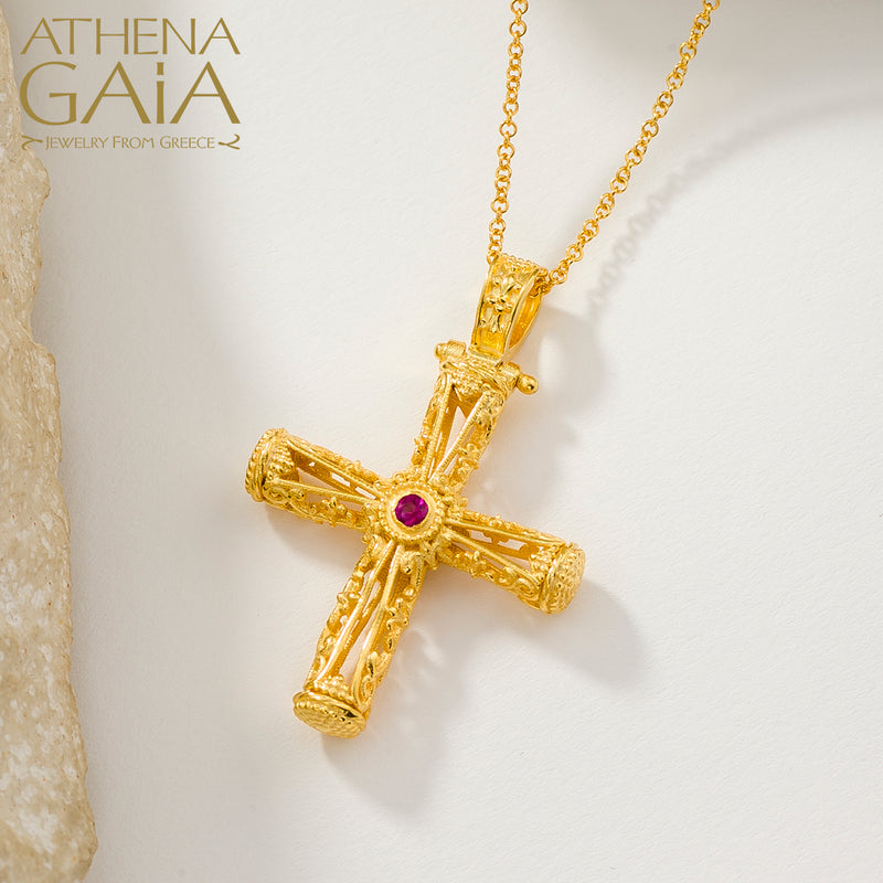 Filigree Orthodox Cross (Small) - 18k Gold - Byzantine Cross