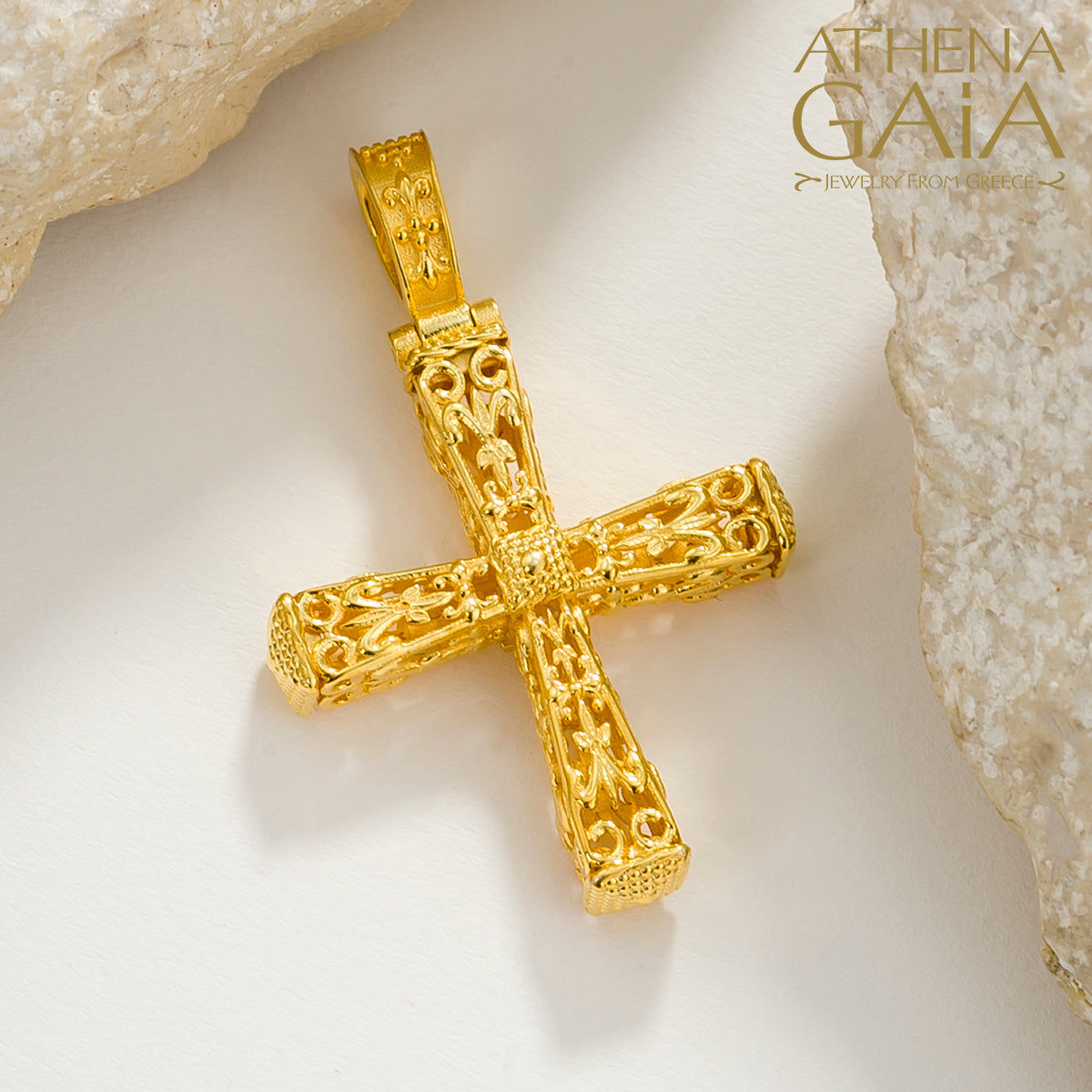 Pillars Orthodox Cross (Large) - 18k Gold - Byzantine Cross