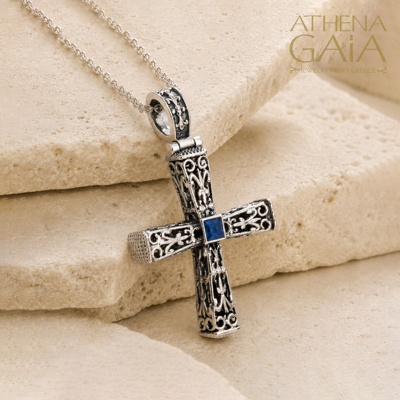 Pillars Orthodox Cross (Medium) - Sterling Silver - Byzantine Cross
