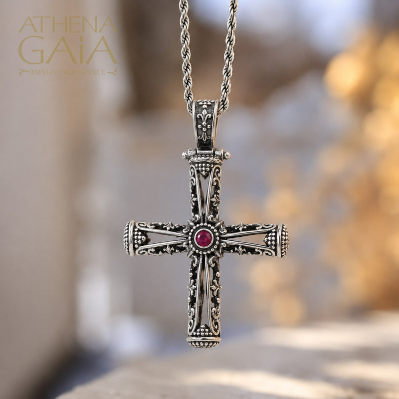 Columns Filigree Orthodox Cross (Small) - Sterling Silver - Byzantine Cross