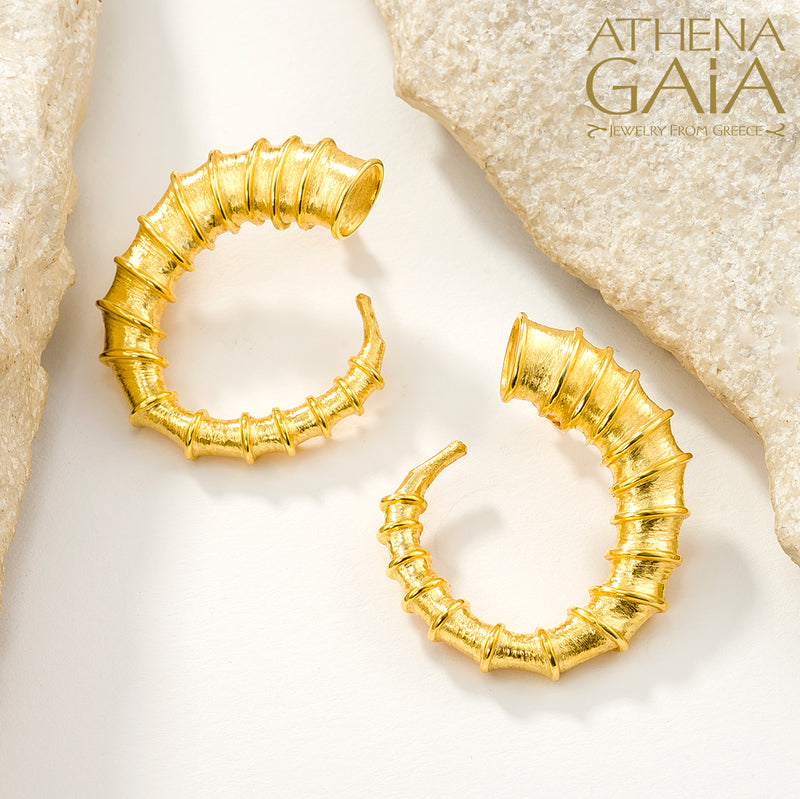 Ram Horn Earrings (Large) - 18k Gold - Hoop Earrings