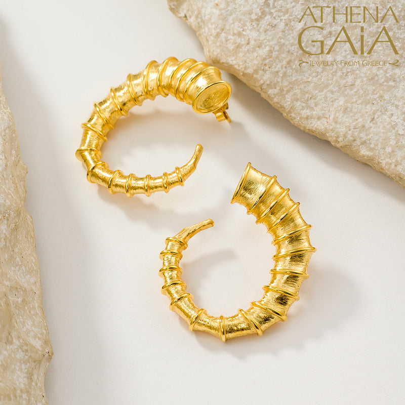 Ram Horn Earrings (Large) - 18k Gold - Hoop Earrings
