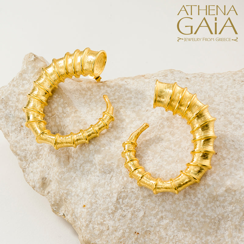 Ram Horn Earrings (Large) - 18k Gold - Hoop Earrings