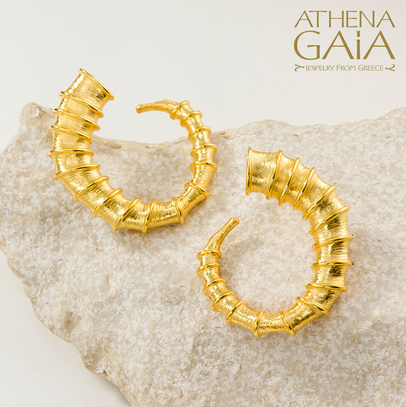 Ram Horn Earrings (Large) - 18k Gold - Hoop Earrings