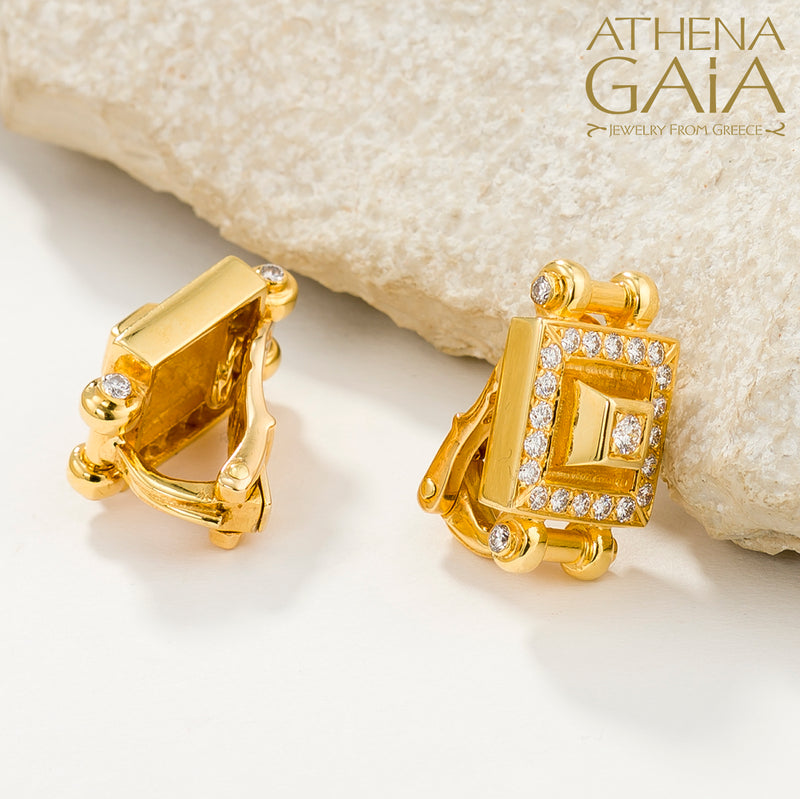 Double-Bar Symmetry Earrings (Large) - 18k Gold Earrings - Omega Clip Earrings