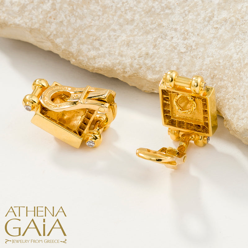 Double-Bar Symmetry Earrings (Large) - 18k Gold Earrings - Omega Clip Earrings