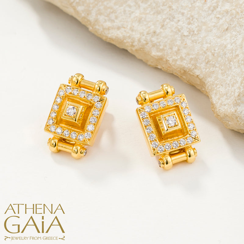 Double-Bar Symmetry Earrings (Large) - 18k Gold Earrings - Omega Clip Earrings