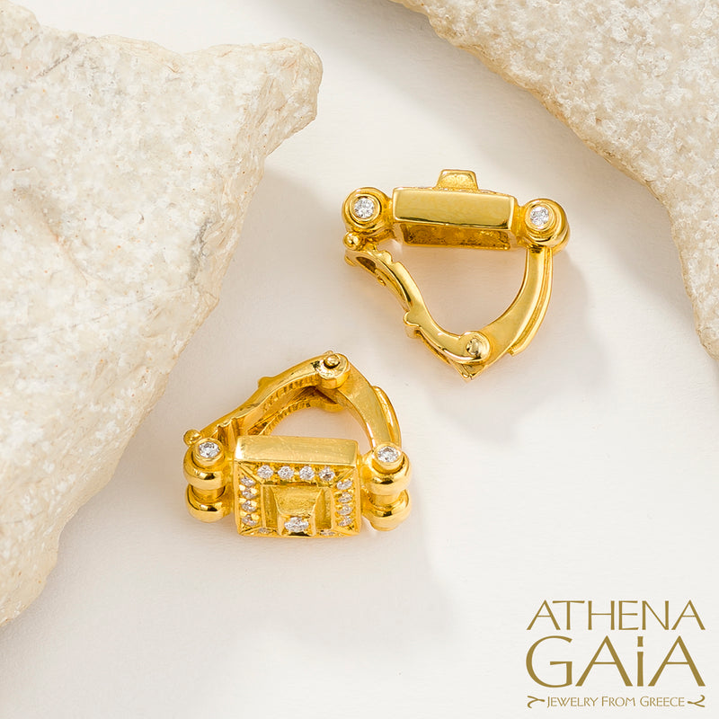 Double-Bar Symmetry Earrings (Large) - 18k Gold Earrings - Omega Clip Earrings
