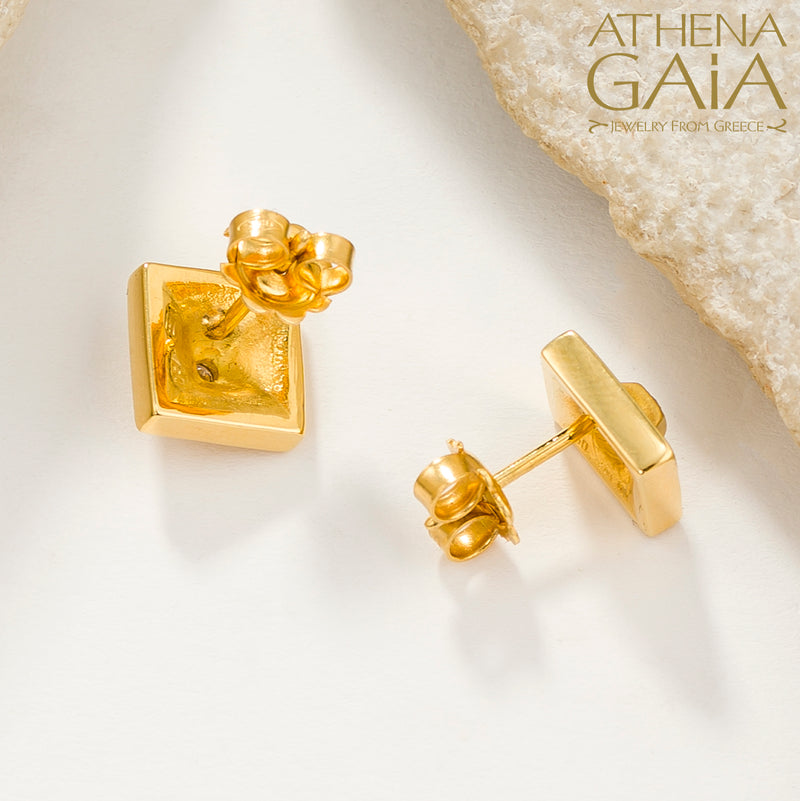 Shadow and Light Post Earrings - 18k Gold Earrings