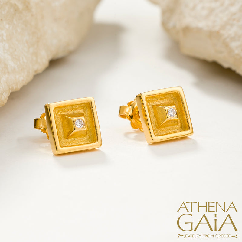 Shadow and Light Post Earrings - 18k Gold Earrings