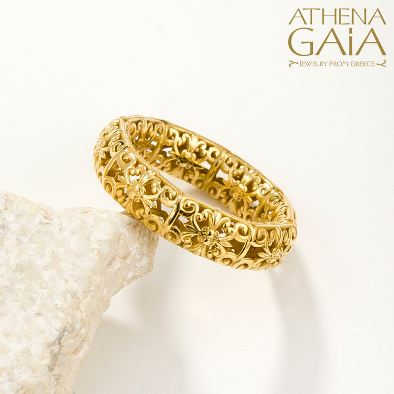 Byzantine Embroidery River Ring - 18k Gold Ring - Stackable Ring