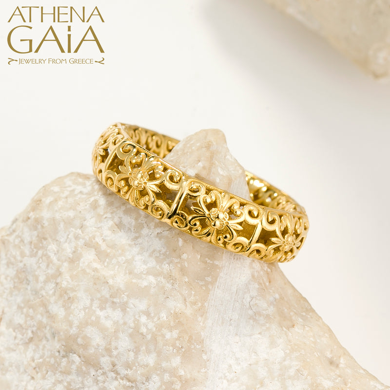 Byzantine Embroidery River Ring - 18k Gold Ring - Stackable Ring
