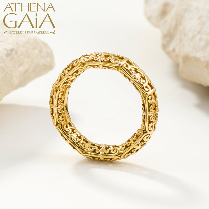Byzantine Embroidery River Ring - 18k Gold Ring - Stackable Ring