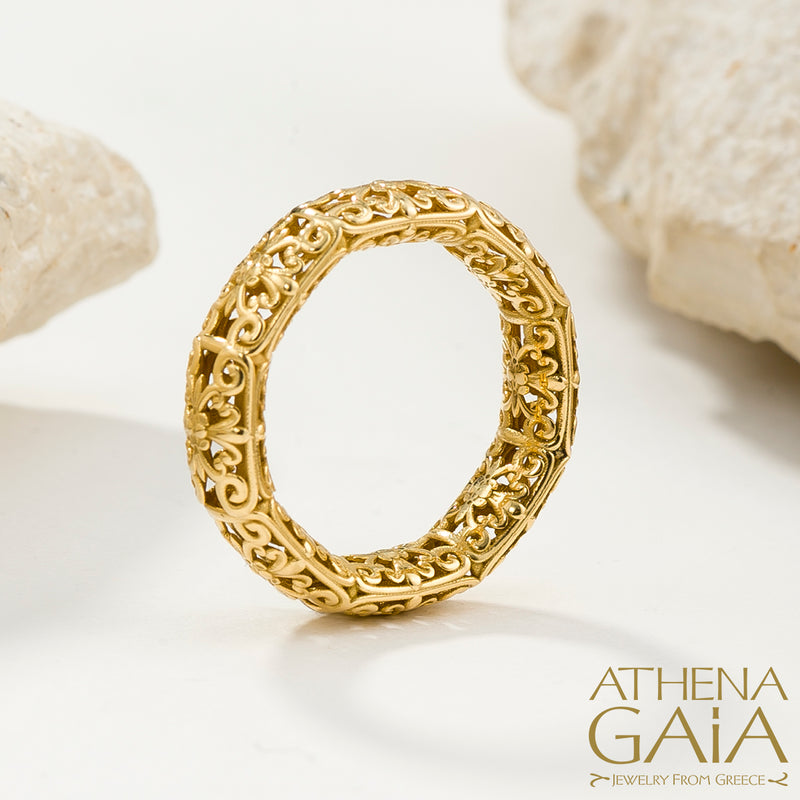 Byzantine Embroidery River Ring - 18k Gold Ring - Stackable Ring