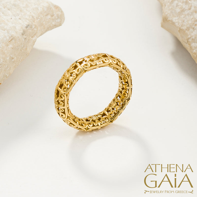 Byzantine Embroidery River Ring - 18k Gold Ring - Stackable Ring