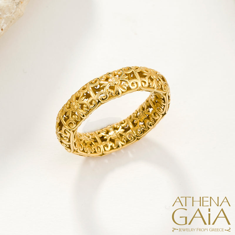 Byzantine Embroidery River Ring - 18k Gold Ring - Stackable Ring