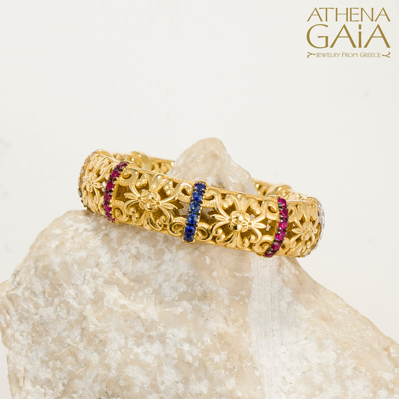 River Stone Ring - 18k Gold Ring - Stackable Ring