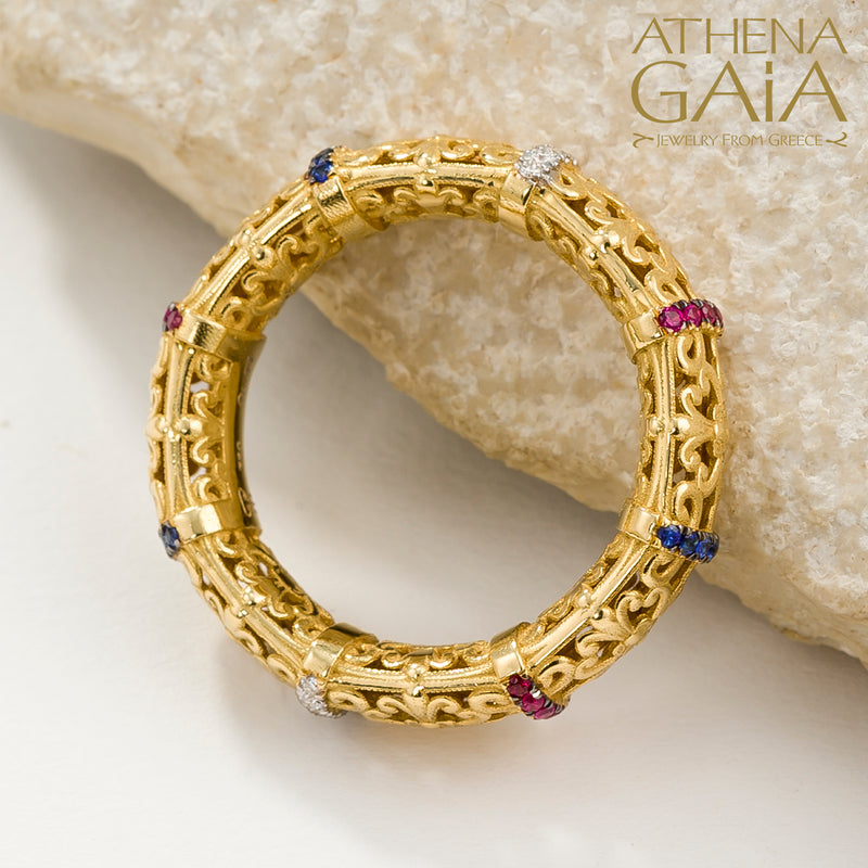 River Stone Ring - 18k Gold Ring - Stackable Ring