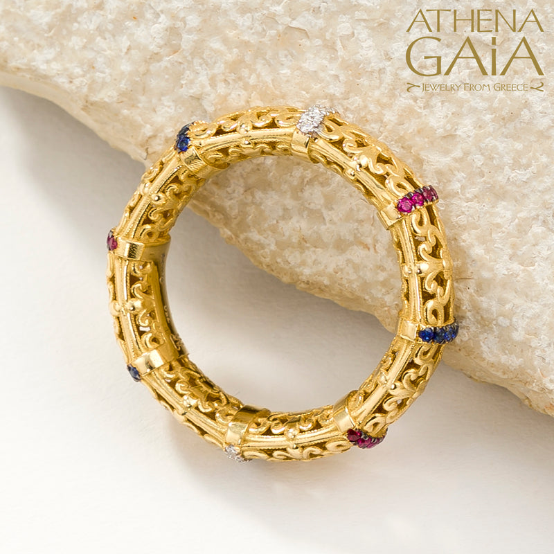 River Stone Ring - 18k Gold Ring - Stackable Ring