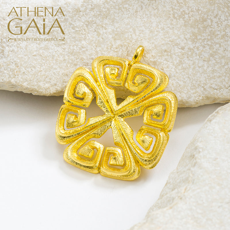 Meander Burst Brooch / Pendant - 18k Gold Pendant