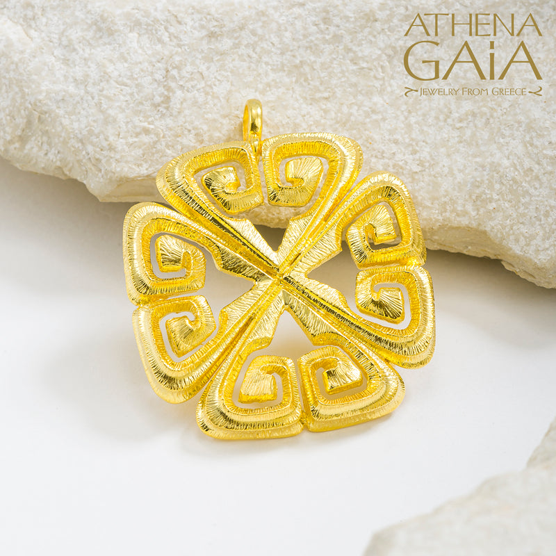 Meander Burst Brooch / Pendant - 18k Gold Pendant