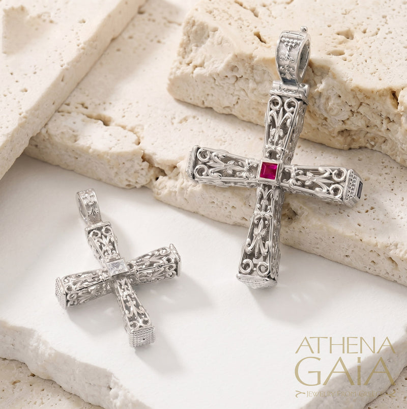 Pillars Orthodox Cross (Large) - Sterling Silver - Byzantine Cross