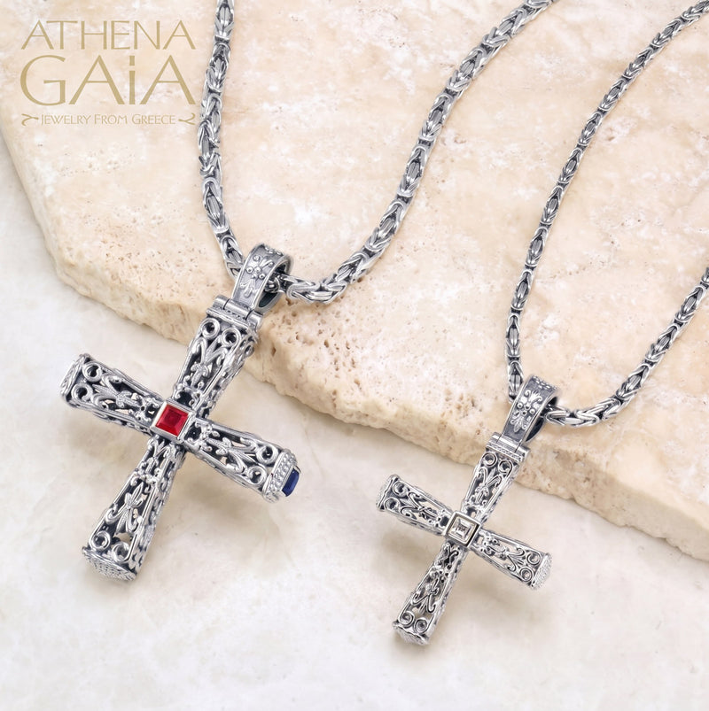 Pillars Orthodox Cross (Large) - Sterling Silver - Byzantine Cross