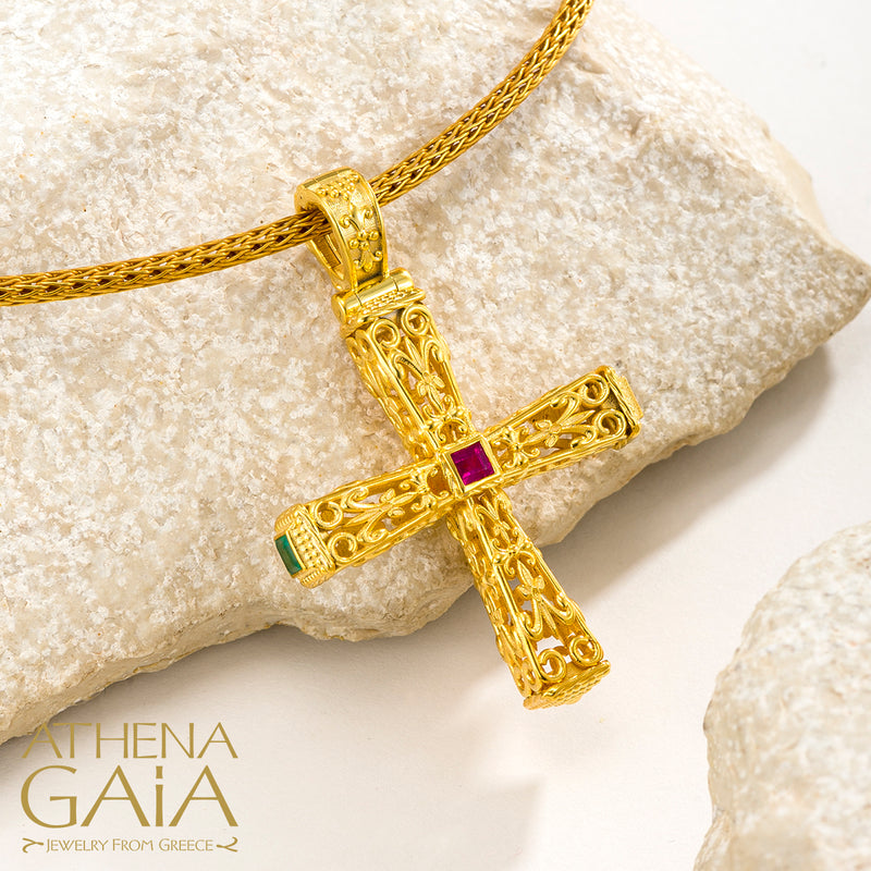 Pillars Orthodox Cross (Large) - 18k Gold - Byzantine Cross