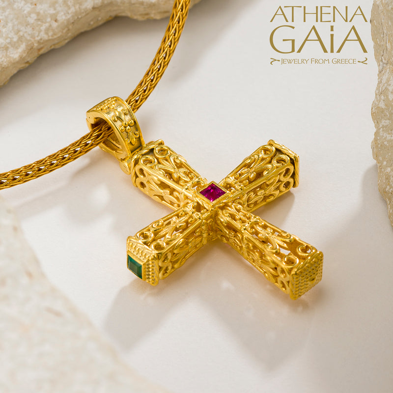 Pillars Orthodox Cross (Large) - 18k Gold - Byzantine Cross