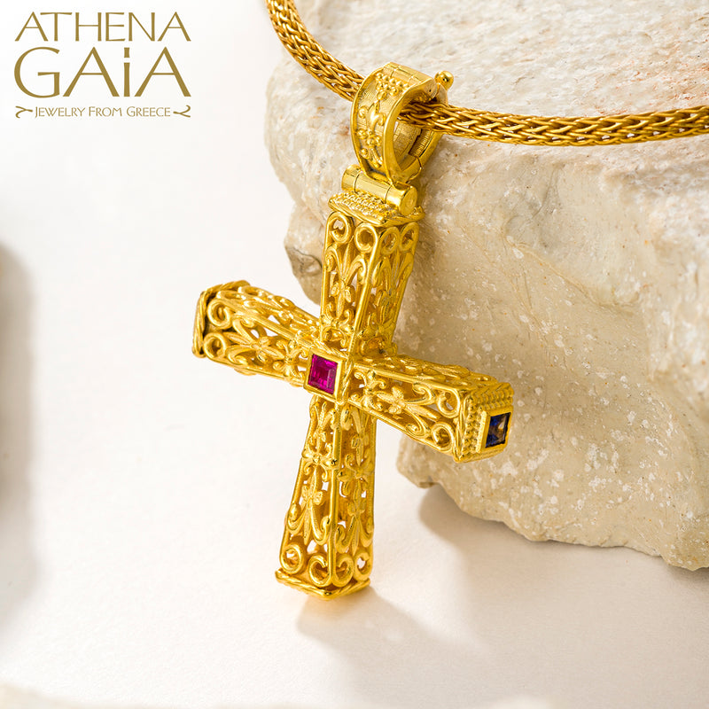 Pillars Orthodox Cross (Large) - 18k Gold - Byzantine Cross
