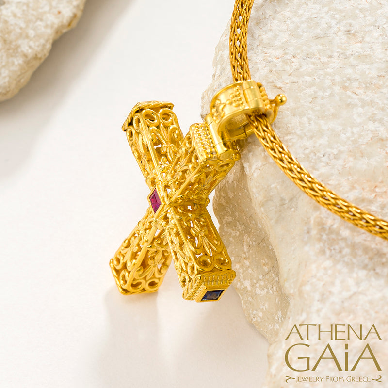 Pillars Orthodox Cross (Large) - 18k Gold - Byzantine Cross