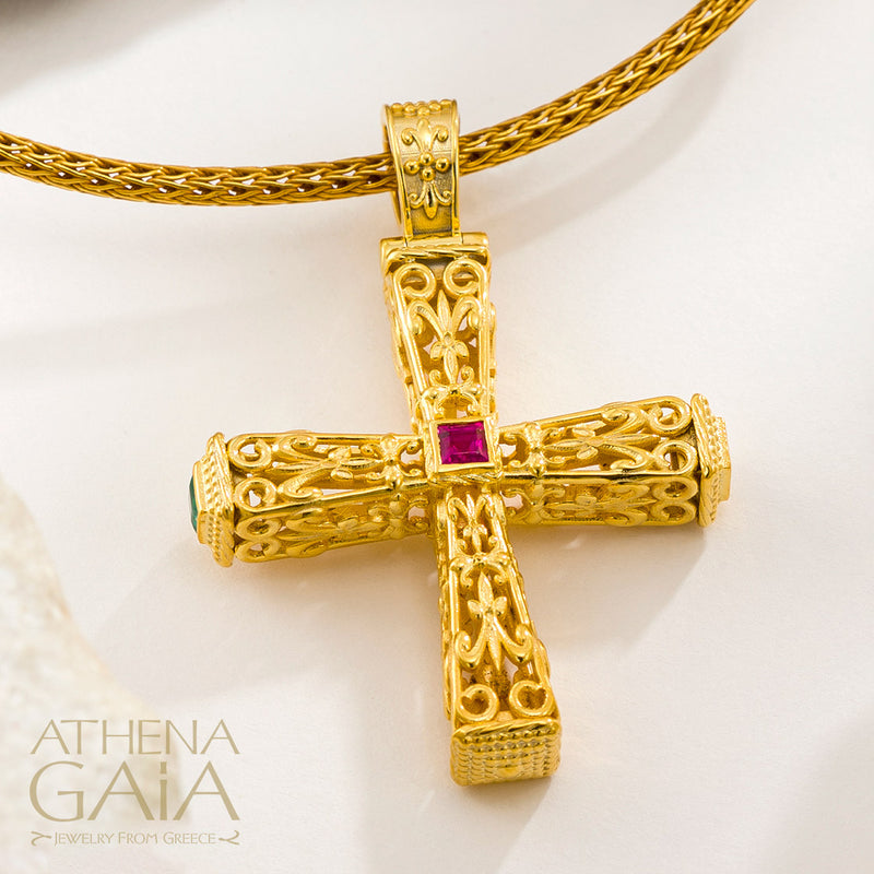 Pillars Orthodox Cross (Large) - 18k Gold - Byzantine Cross