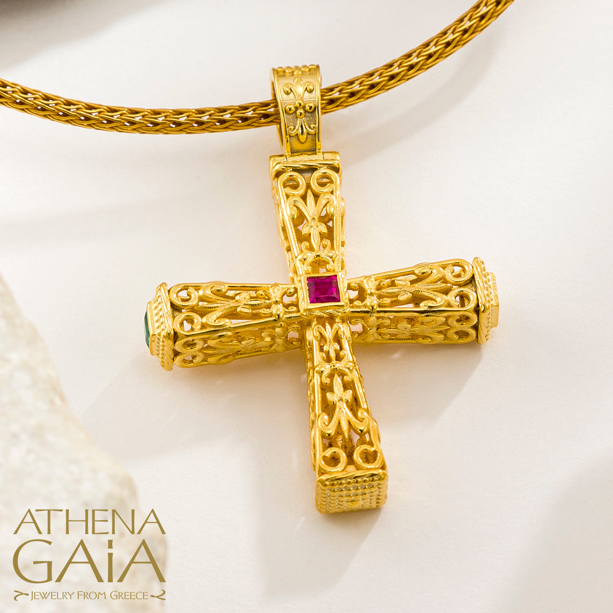 Pillars Orthodox Cross (Large) - 18k Gold - Byzantine Cross