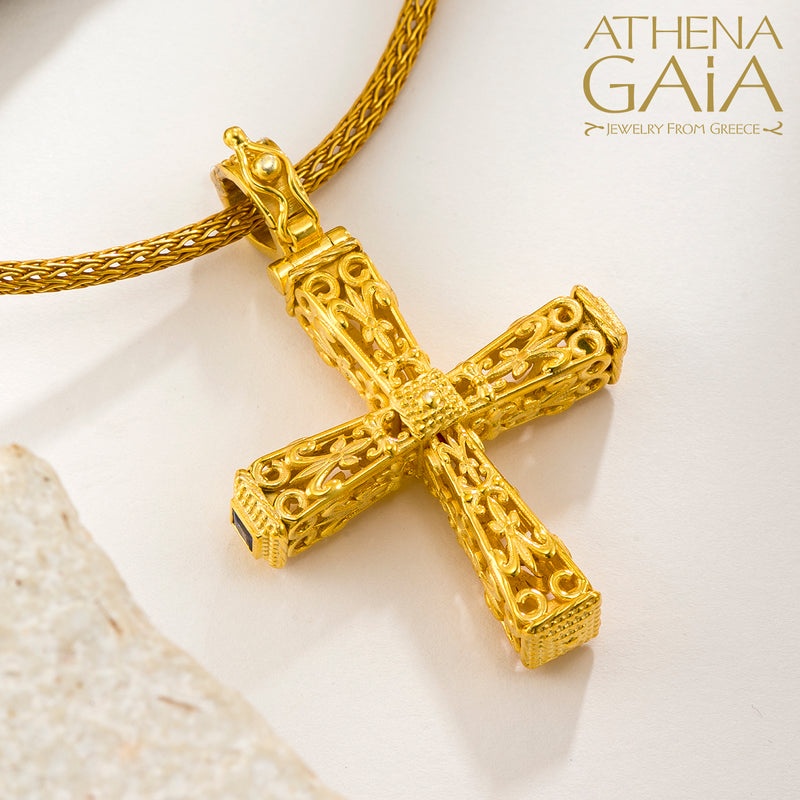 Pillars Orthodox Cross (Large) - 18k Gold - Byzantine Cross