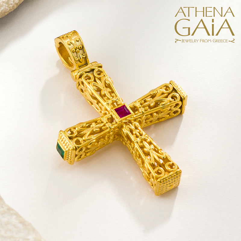 Pillars Orthodox Cross (Large) - 18k Gold - Byzantine Cross