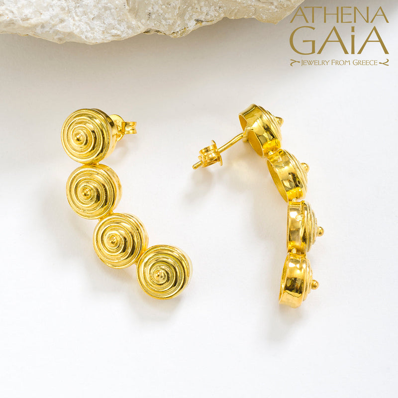 Cycladic Idols 4 Station Earrings - 18k Gold Earrings - Chandelier Earrings