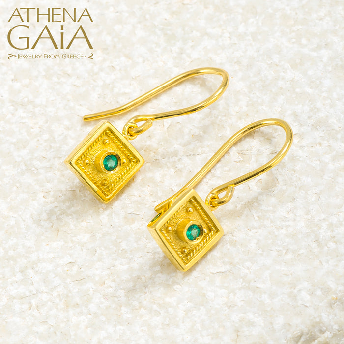 Byzantine Embroidery Small Square Hook Earrings