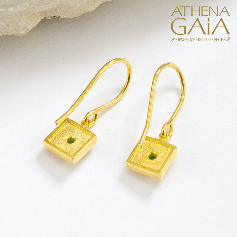 Byzantine Embroidery Small Square Hook Earrings - 18k Gold Earrings