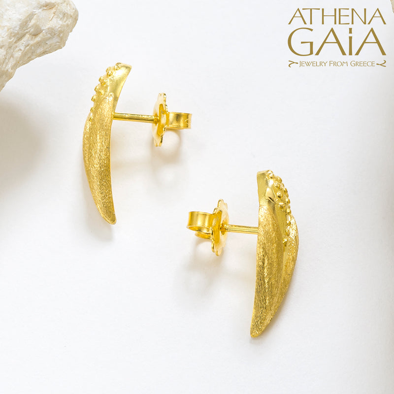 Golden Peonies Wheat Earrings - 18k Gold Earrings - Post Earrings