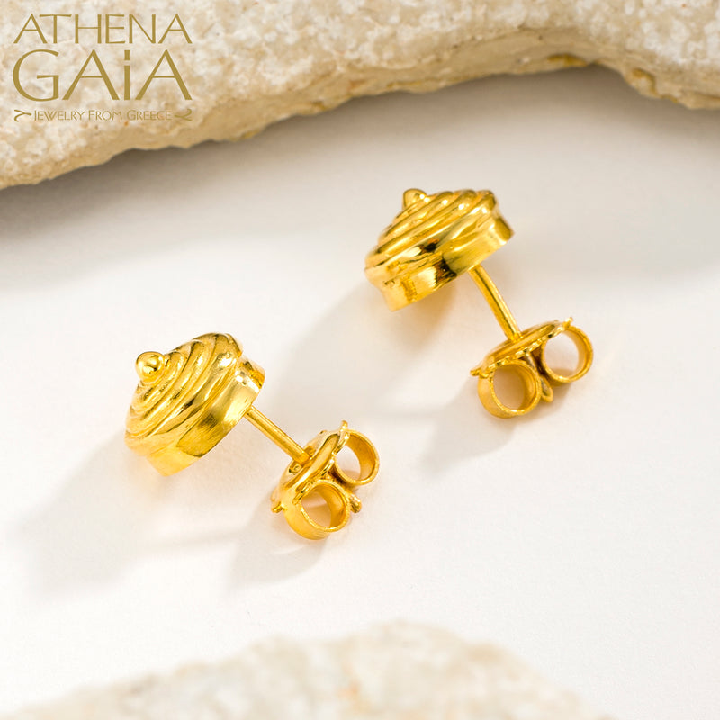 Cycladic Idols Spiral Post Earrings - 18k Gold Earrings