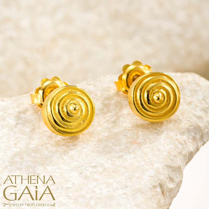 Cycladic Idols Spiral Post Earrings - 18k Gold Earrings