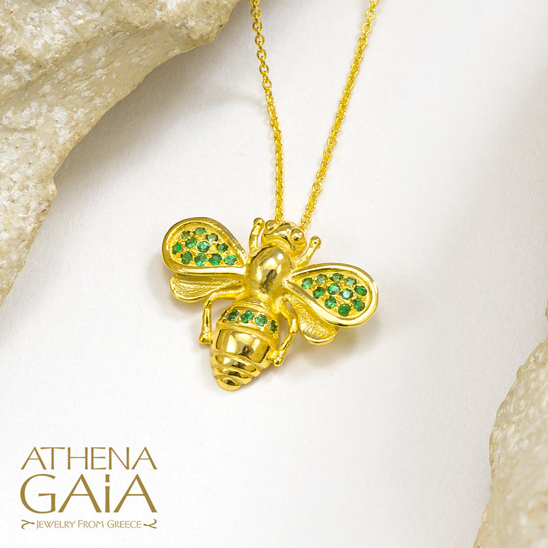 Herbs Let it Bee Stone Pendant Necklace - 18k Gold Necklace