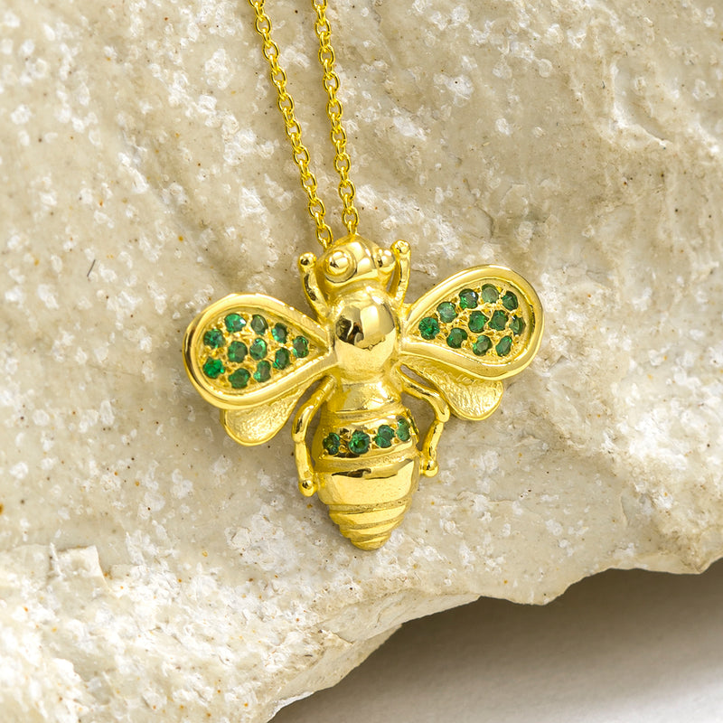 Herbs Let it Bee Stone Pendant Necklace - 18k Gold Necklace
