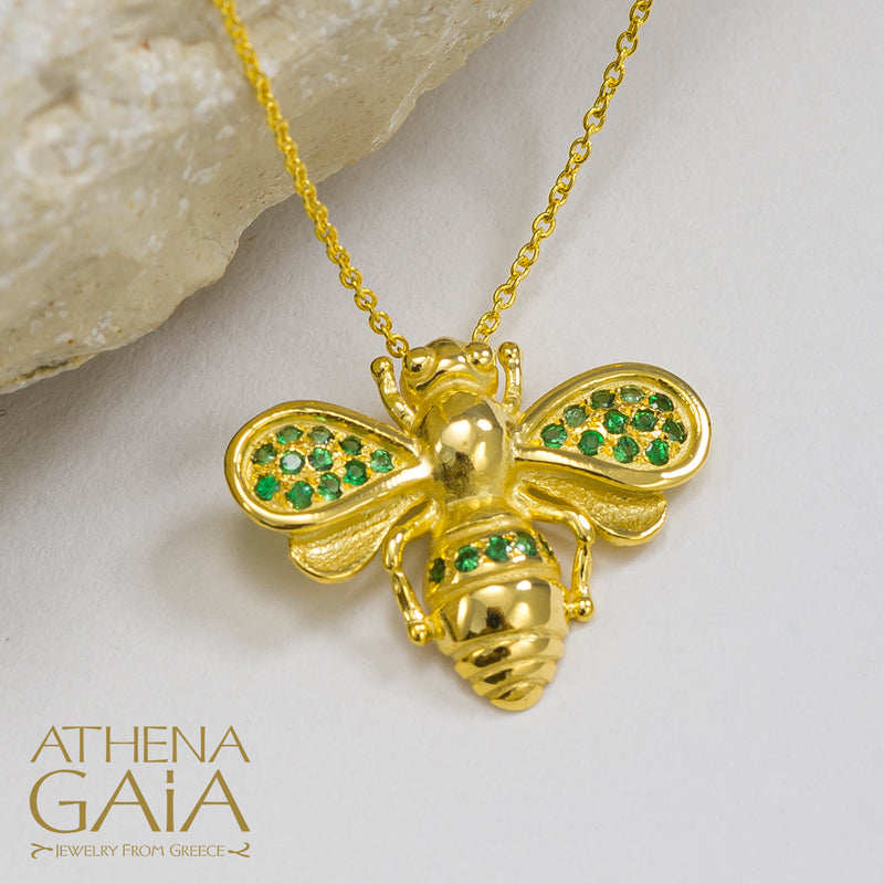 Herbs Let it Bee Stone Pendant Necklace - 18k Gold Necklace