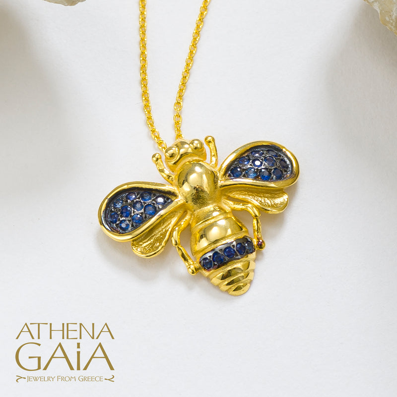 Herbs Let it Bee Stone Pendant Necklace - 18k Gold Necklace