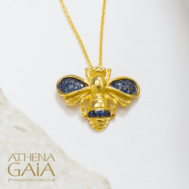 Herbs Let it Bee Stone Pendant Necklace - 18k Gold Necklace