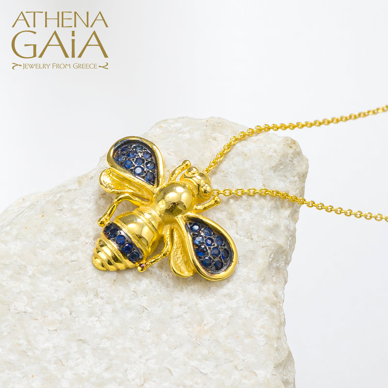 Herbs Let it Bee Stone Pendant Necklace - 18k Gold Necklace