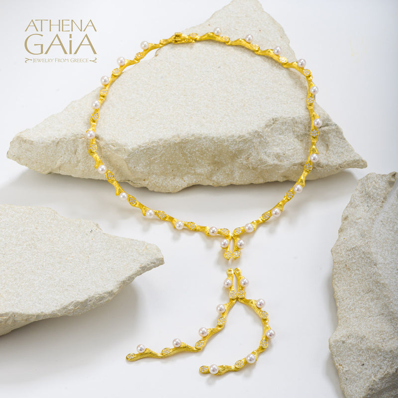 Four Seasons Convertible Full Winter Pearl Necklace - 18k Gold Necklace